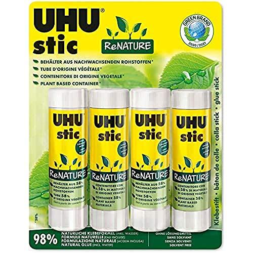 UHU Stic ReNATURE Lijmstiften zonder oplosmiddel, 40 g, wit, 4 stuks