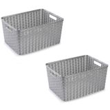 Plasticforte Opbergmand - 10x - Kastmand - rotan kunststof - zilver - 18 Liter - 29 x 39 x 20 cm