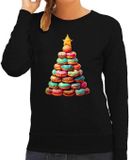 Bellatio Decorations Kersttrui / sweater dames - kerstboom van donuts - zwart - Kerstkatjes - Merry Christmas XS