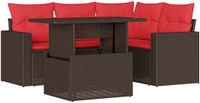 vidaXL 5-delige tuinbankset met kussens, bruin, polyrotan
