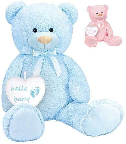 BRUBAKER XXL teddybeer 100 cm met Hello Baby Hart - Babyshower cadeau voor pasgeborenen jongens - knuffeldier knuffeldier pluche dier - blauw lichtblauw