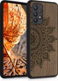 kwmobile telefoonhoesje geschikt voor Samsung Galaxy A52 / A52 5G / A52s 5G - Houten hoesje met bumper - Donkerbruin Opkomende Zon design