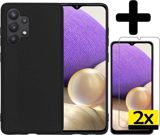 LUQ Hoesje voor Samsung Galaxy A32 5G - Siliconen Case met Screenprotector - Zwart
