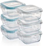 Unyqoos® Set van 6 luchtdichte glazen vershouddozen met click-lock deksel