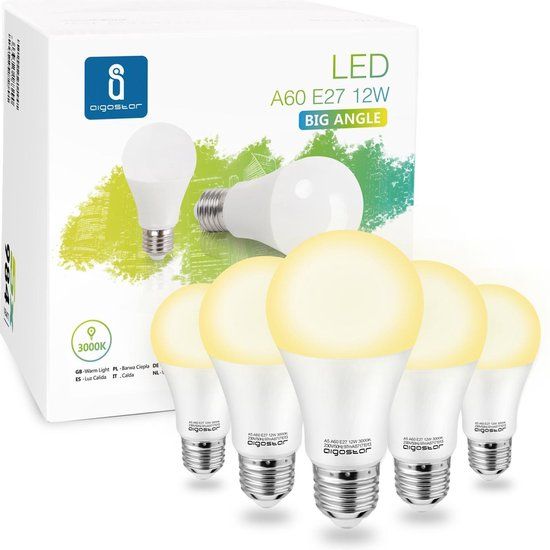 Aigostar LED Lamp A5 A60 E27 - 5x 12W 3000K - Warm White Light Bulbs
