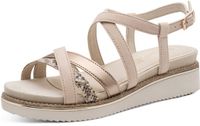 Tamaris - Dames Sandalen met hak - Sleehak - Nude comb - Leer - Maat 37