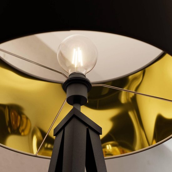 Lindby Vloerlamp tripod met zwarte kap met gouden binnenkant - Benik