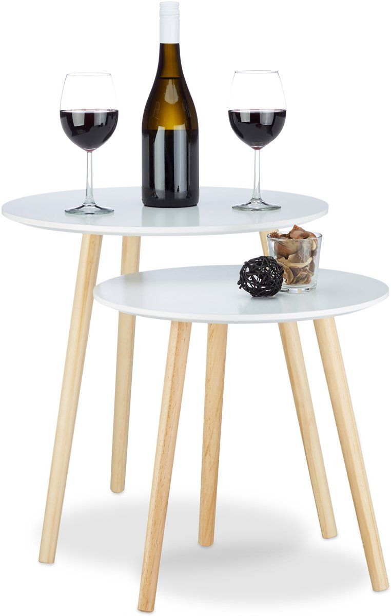 Relaxdays Bijzettafel Set van 2 - Salontafel - Nesttafel Rond - Scandinavisch Design Wit - 4052025967871