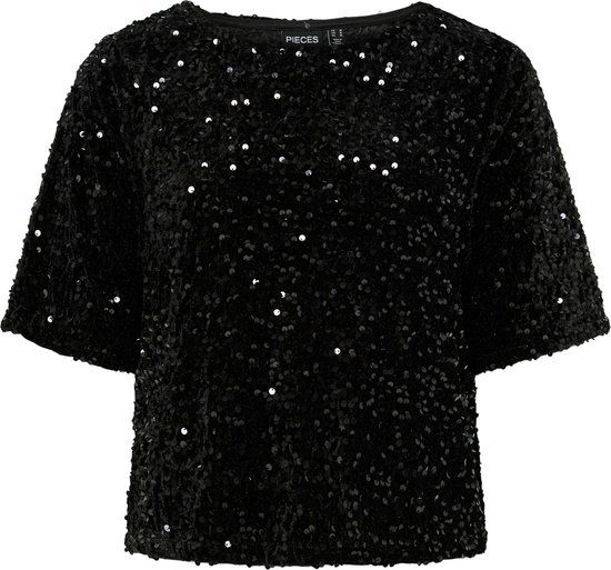 Pieces Kam Top Dames - Maat M Zwart Polyester T-shirt