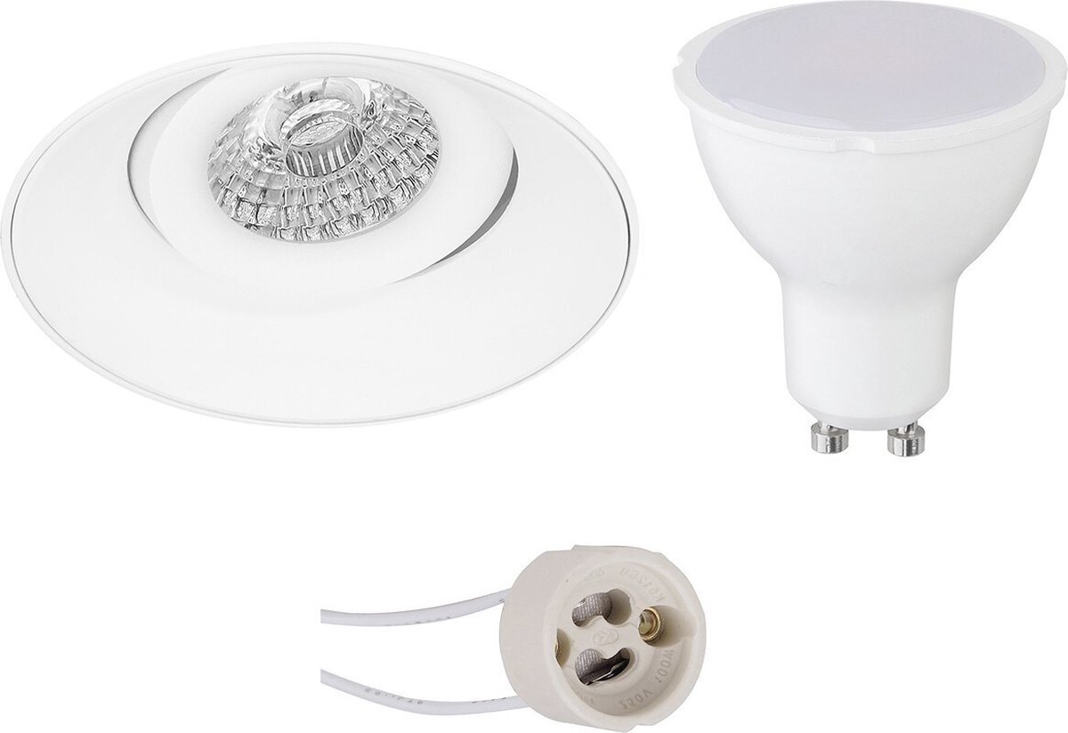 Qualu LED Spot Set - Proma Nivas Pro - GU10 Fitting - Dimbaar - Inbouw Rond - Mat Wit - 6W - Natuurlijk Wit 4200K - Trimless - Kantelbaar - Ø150mm