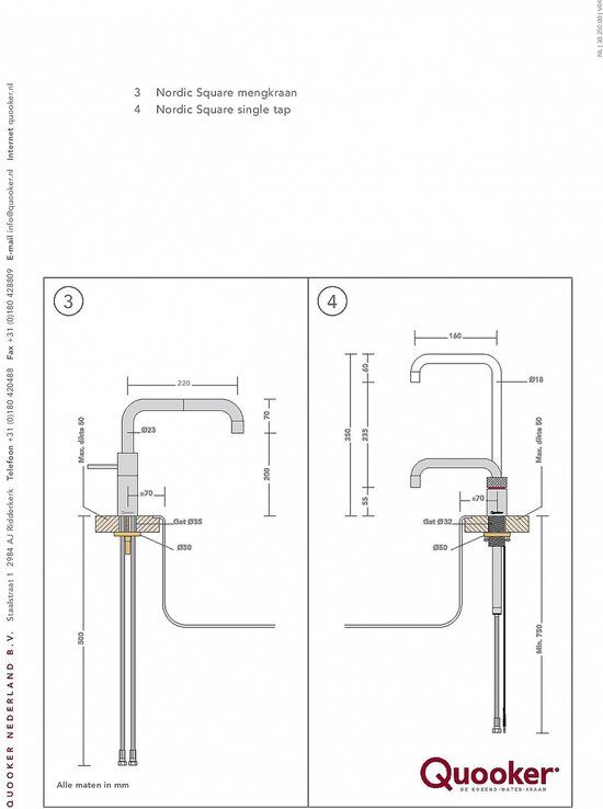 Quooker Pro3-VAQ Nordic Square Chroom | Kokend-water-kraan | 3 liter boiler | 8717662132612