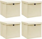 vidaXL Opbergboxen met deksel, 4 stuks, crème, 32x32x32 cm, stof