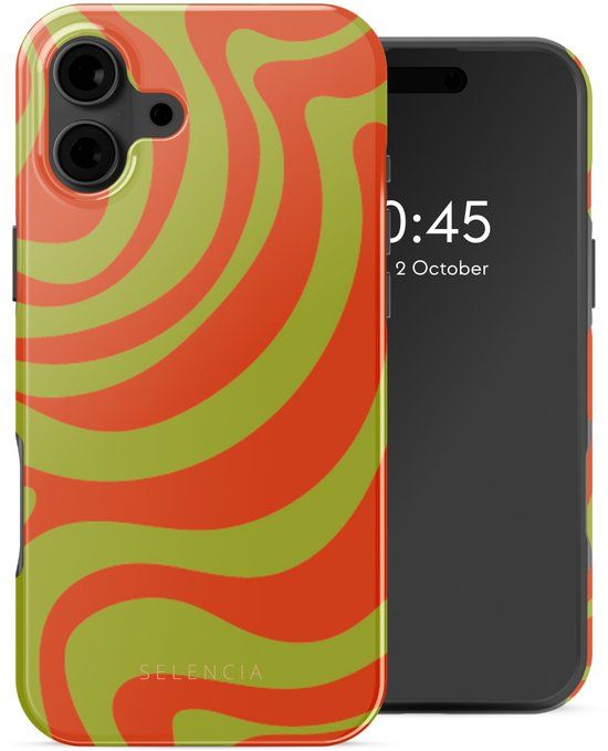 Selencia Hoesje - Geschikt voor Apple iPhone 16 - Backcover geschikt voor MagSafe - Wavy Swirl Orange Fern
