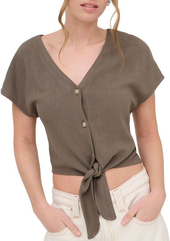 Only Siesta Knot Linnen Blouse Dames - Maat XS - Bruin