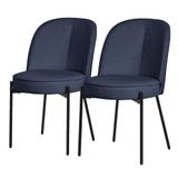 ML-Design Set van 2 eetkamerstoelen, donkerblauw, polyester met metalen poten, comfortabele afgeronde rugleuning, gevoerde zitting, ergonomische stoelen voor keuken en woonkamer, modern design