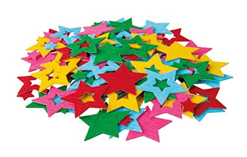Rayher Vilten motieven ster mix, zelfklevend, 1,4 + 4 cm ø, 120 stuks, vilten stickers om te decoreren, 43004999, kleurrijk