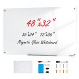 VEVOR Magnetisch glazen whiteboard, Dry Erase Board 121,9 cm x 81,3 cm, wandmontage groot wit glasbord frameloos, met markeerlade, een gum en 2 markeringen, wit