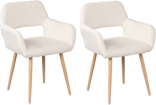 MEUBLE COSY Meubles Cosy Eetkamerstoelen - Set van 2 Scandinavische met Armleuningen Bouclé stoffen zitting - Beige