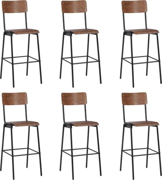 vidaXL Barstoelen 6 stuks Massief Multiplex en Staal Bruin