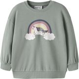 NAME IT NMFVALONA LS LONG RLX SWEAT UNB - Meisjes - Sweatshirt - Katoen - Lange mouw - Ronde hals - Pofmouw - Groen Milieu