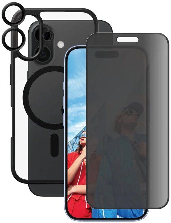 PanzerGlass Beschermingspakket Geschikt voor Apple iPhone 16 Flagship Series 3-in-1 Privacy, Doorzichtig zwart