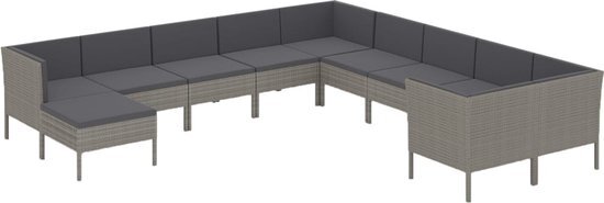 vidaXL 11-delige Loungeset met kussens poly rattan grijs