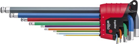 Wiha Stiftsleutelset in ErgoStar houder Zeskantkogelkop MagicRing 10-delig gekleurd oplichtend in blister - 43850