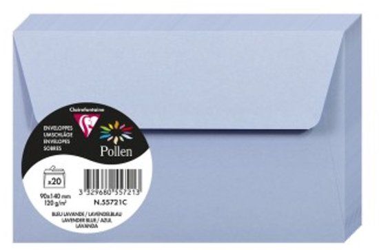 Clairefontaine Stuifmeel Enveloppen 90x140 mm, Lavendel, 20 stuks