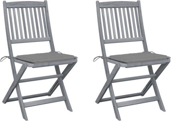 vidaXL Set van 2 klapstoelen met kussens, massief acaciahout, grijs