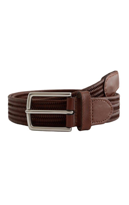WE Fashion Heren leren riem met gevlochten patroon - Dark brown