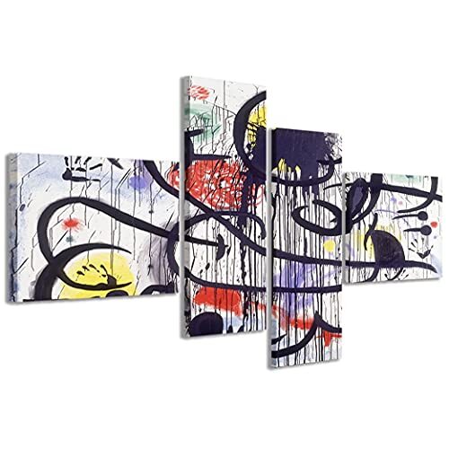 Stampe su Tela Stampe su Tela Afbeelding op canvas, Joan Miro IV, moderne kunstdruk in 4 panelen, klaar om op te hangen, 200 x 100 cm