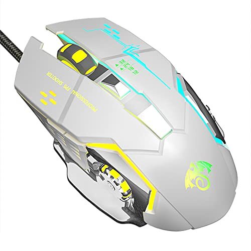 LJFLI Gaming Muizen Gaming Muis Bedraad met Zijknoppen E-Sports Kip Mechanische Muis Bedrade Macro Programmering Lichtgevende Muis Kantoor Laptop Gaming Muis, Wit