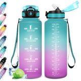 Drinkfles, 1,5 l, drinkfles met rietje, herbruikbare fles, lekvrije waterfles, waterfles met tijdweergave, voor fiets, school, fitness, sport, fitnessstudio, yoga