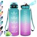 Drinkfles, 1,5 l, drinkfles met rietje, herbruikbare fles, lekvrije waterfles, waterfles met tijdweergave, voor fiets, school, fitness, sport, fitnessstudio, yoga