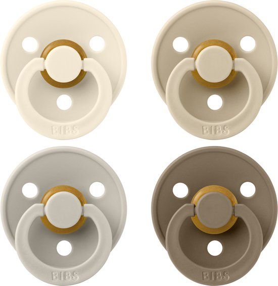 BIBS Colour Fopspeen 4 Pack Rond Maat 1 Ivory/Sand/Vanilla/Dark Oak