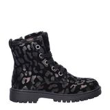 Nelson Kids suède veterboots met panterprint zwart