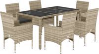vidaXL 7-delige Tuinset met kussens, lichtgrijs, polyrotan en glas