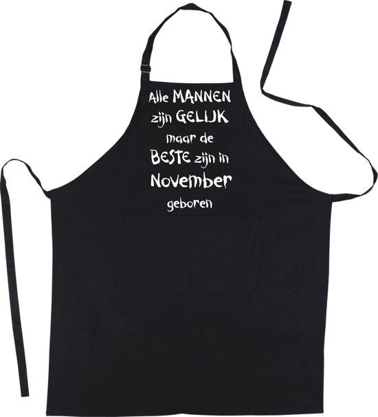 mijncadeautje - Luxe schort - zwart - Alle mannen zijn gelijk - november - 8030310068140