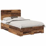 vidaXL - Bedframe - met - lade - met - opslag - Oudhout - 120 - x - 190 - cm - Bewerkt - hout