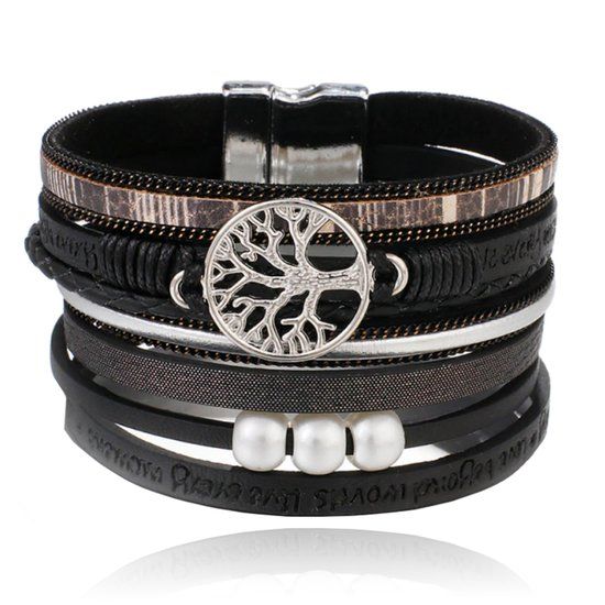 Deja Jewels Zwarte dames armband Ibiza stijl met kralen en levensboom