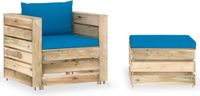 vidaXL Loungeset 2-delig met kussens Lichtblauw en bruin Pallet