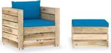 vidaXL Loungeset 2-delig met kussens Lichtblauw en bruin Pallet