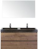 BES LED Maxx XL Badmeubelset 120 cm - Tabacco - Wastafel Lucca Dubbel 2 Kraangaten met Spiegel