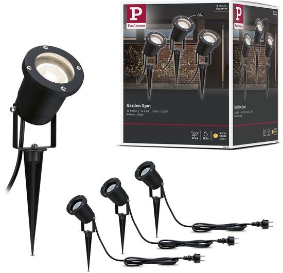 Paulmann Grondspot - 3x GU10 LED - 3000K - Zwart - Aluminium - IP65