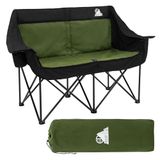 ECD Germany Campingbank Opvouwbaar voor 2 Personen, Khaki Outdoor Bank met Stalen Frame, Dubbele Klapstoel met Tas en Bekerhouders, Gevoerd Campingsofa voor Camping, Vissen, Strand en Tuingebruik