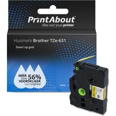 PrintAbout Tape TZe-631 - Black on Yellow (12mm) - Compatible with Brother Printers