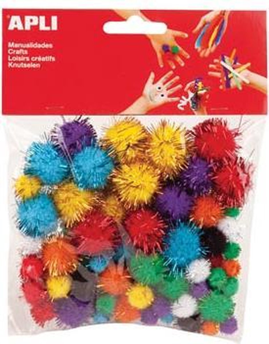 APLI gekleurde glitter pompons, pak van 78 stuks