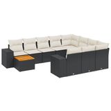 vidaXL Loungeset met Kussens, Poly Rattan, Zwart