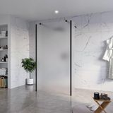 FortiFura Galeria Vrijstaande Inloopdouche - 110x200cm - mat glas - antikalk - 8mm veiligheidsglas - 2 zijwanden - 30cm - mat zwart