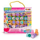 CRAZE 29190 Kinderstempelset met eenhoornmotieven, 20 inktkussentjes, wasbare stempelset voor kinderen, eenhoornstempelset, kleurrijk met papierblok in etui